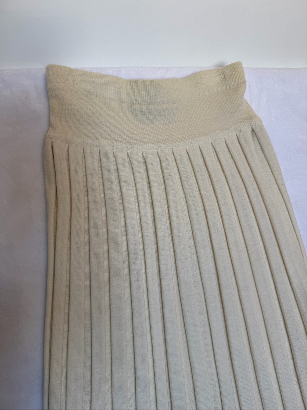 Vintage Liz Claiborne Cream Pleated Knit Maxi Skirt Lambswool Blend Medium - Picture 3 of 6